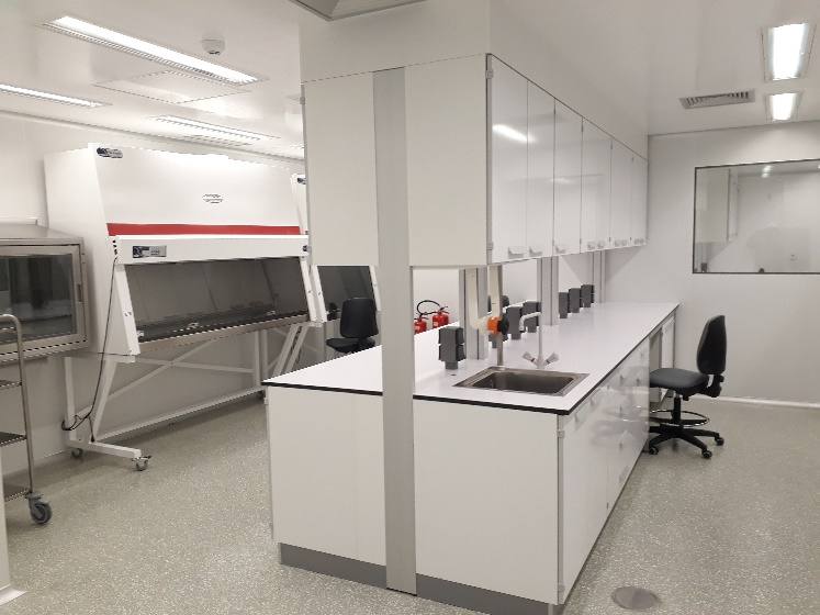Laboratório concluído com cabines de segurança biológica e bancadas na Allergan em Guarulhos/SP.